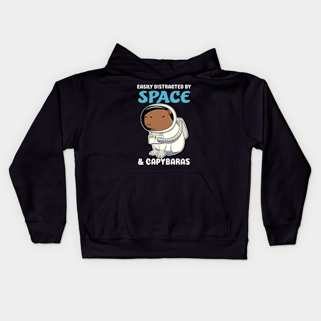 Easily Distracted by Space and Capybaras Cartoon Kids Hoodie by capydays